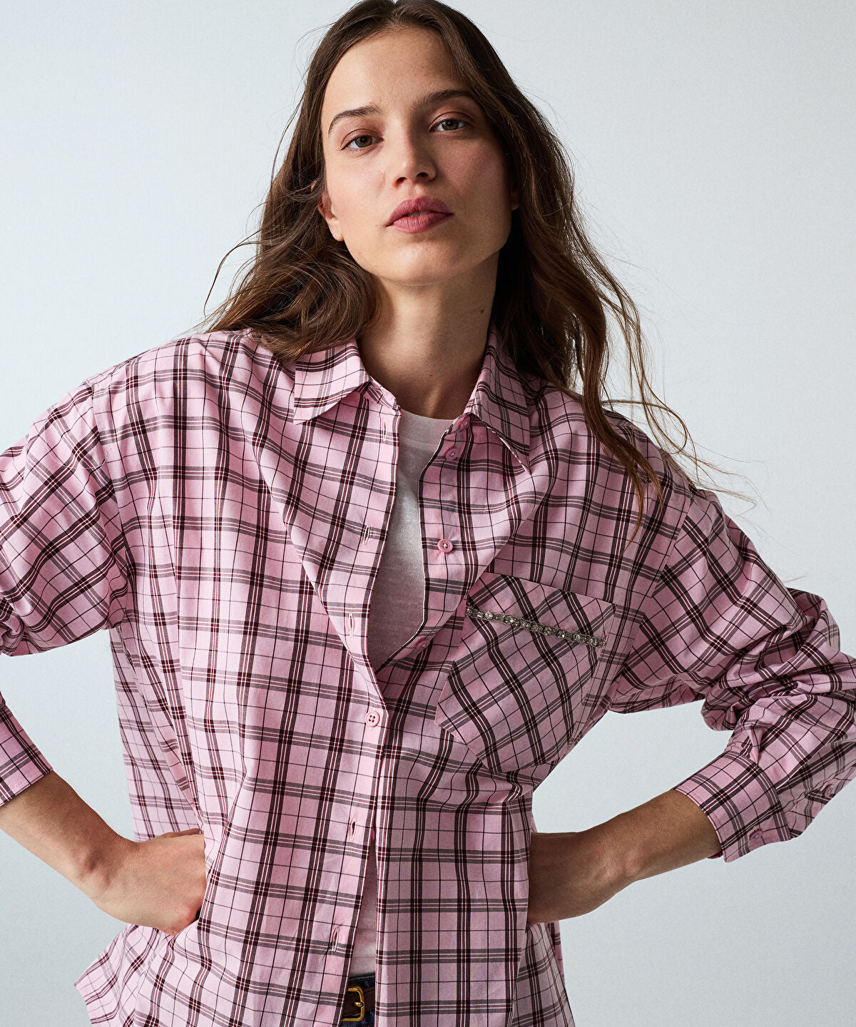 Zoomed Plaid Rhinestone Shirt