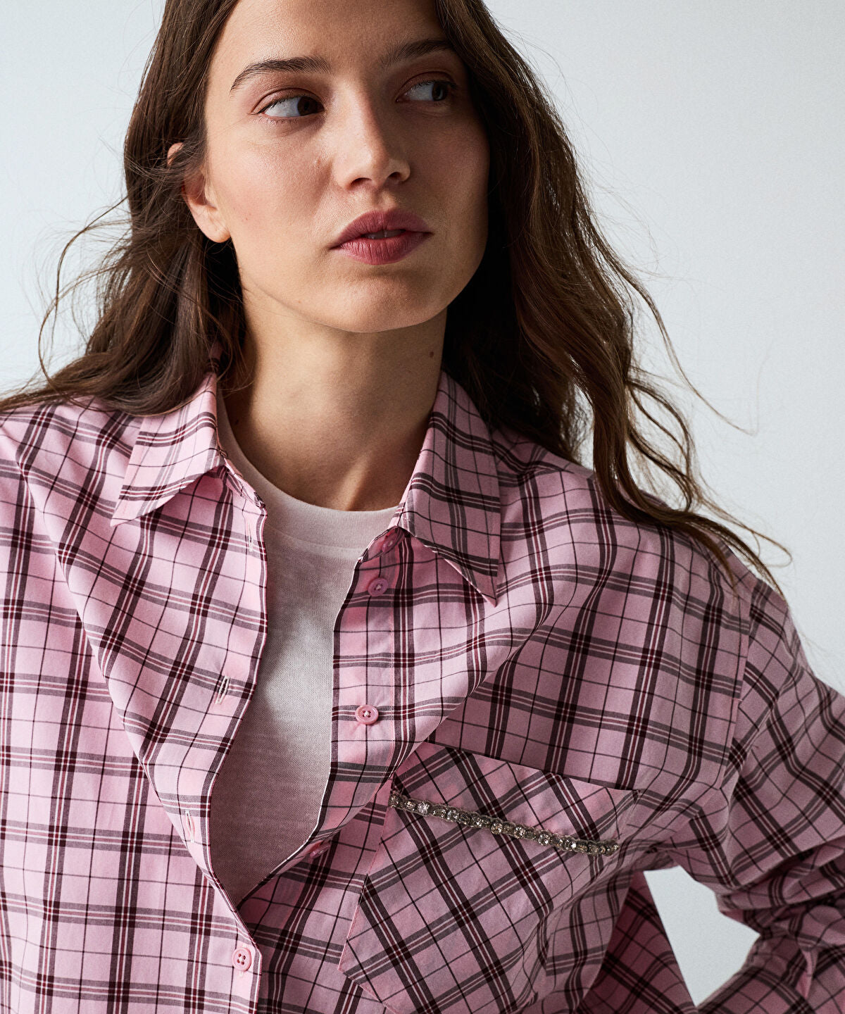 Zoomed Plaid Rhinestone Shirt