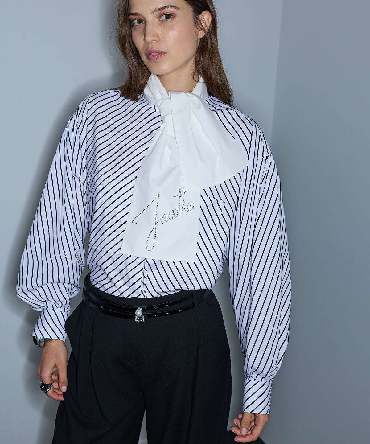 Striped Shirt with Scarf