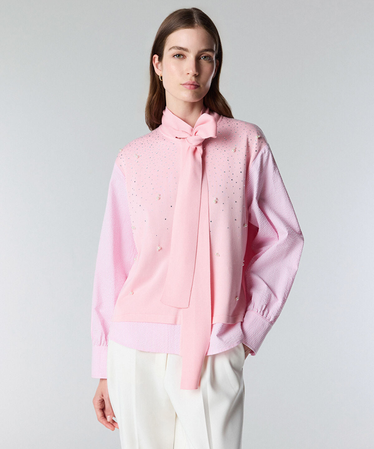Zoomed Two-Piece Effect Rhinestone Shirt