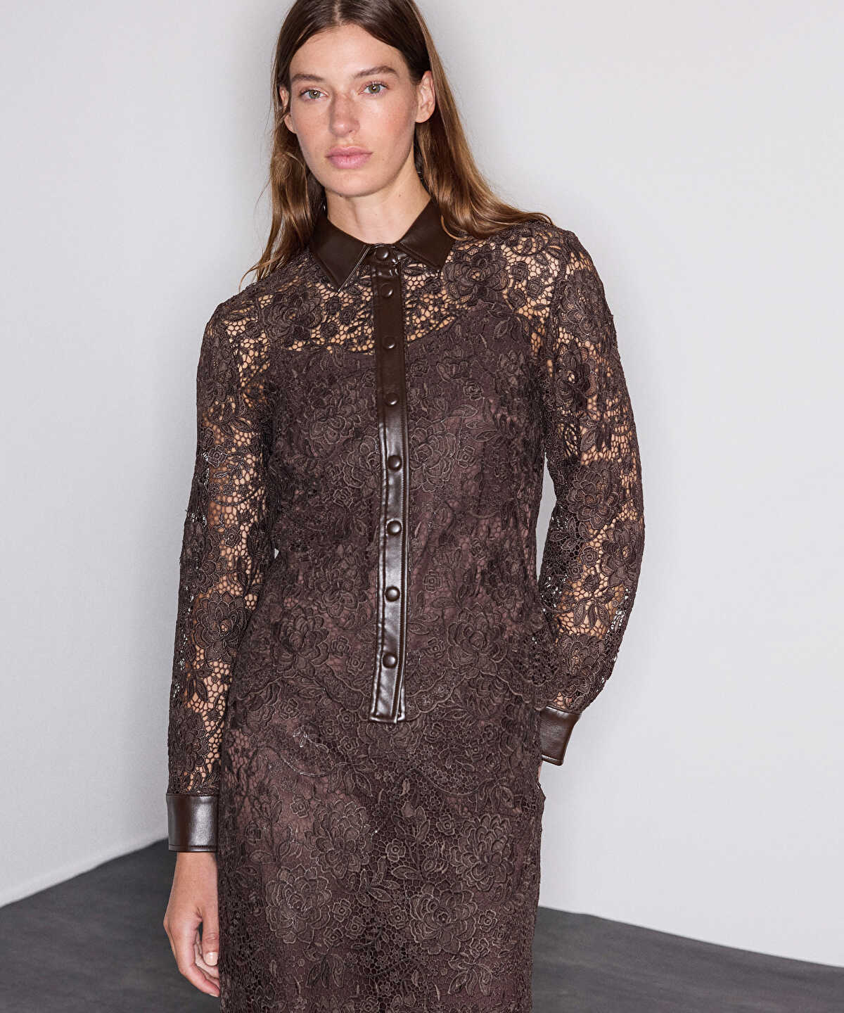 Guipure Lace Shirt with Contrast Trim