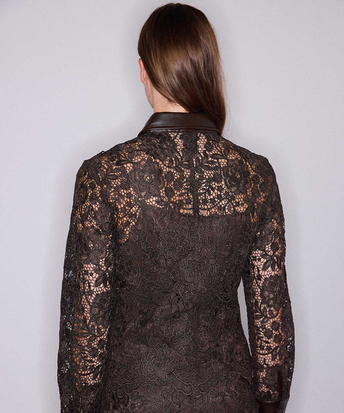 Guipure Lace Shirt with Contrast Trim