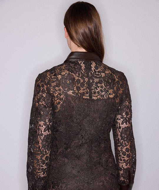 Guipure Lace Shirt with Contrast Trim