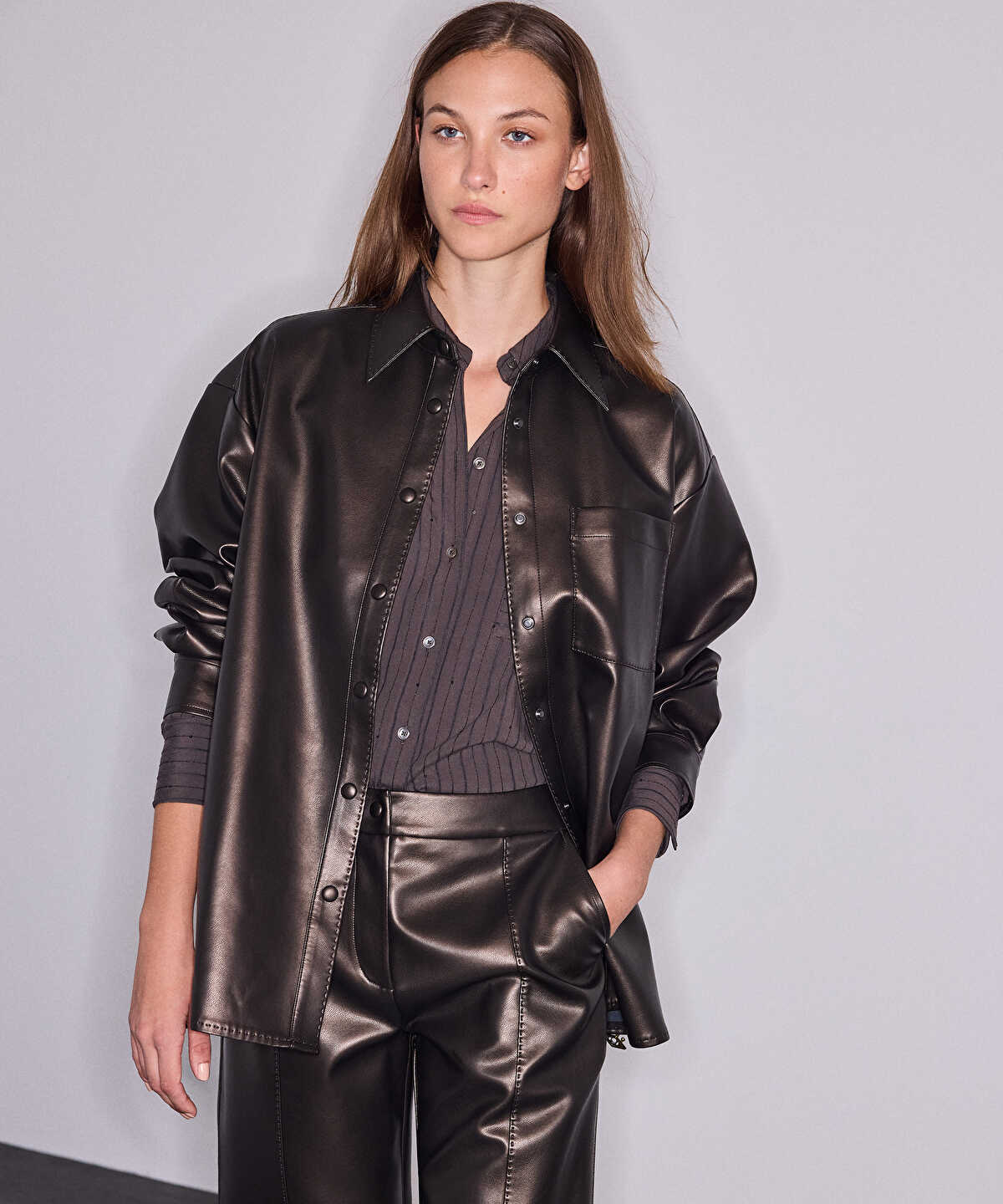 Belted Leather-Effect Shirt