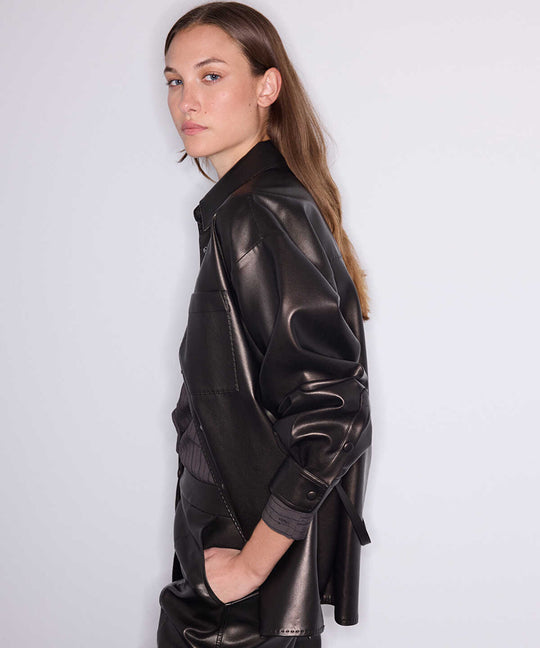 Belted Leather-Effect Shirt