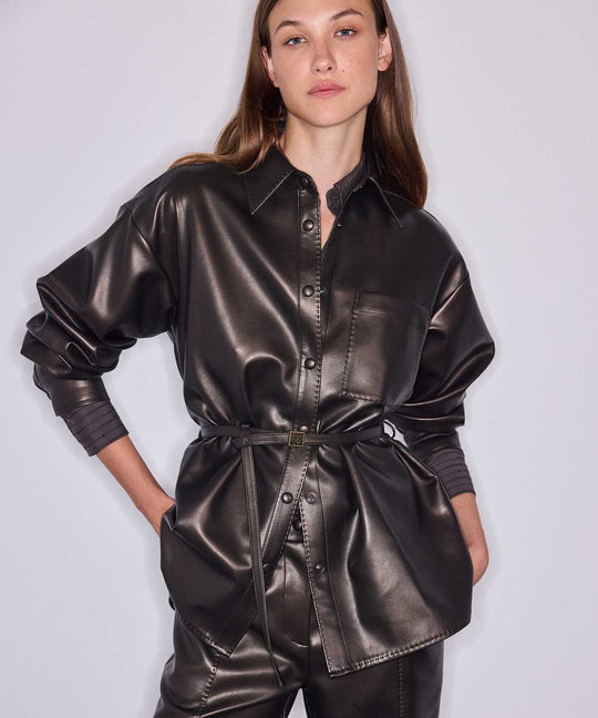 Belted Leather-Effect Shirt