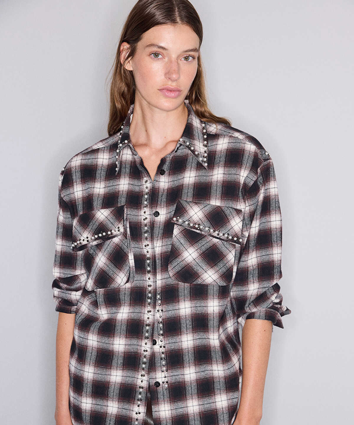 Plaid Shirt with Mixed Embellishments