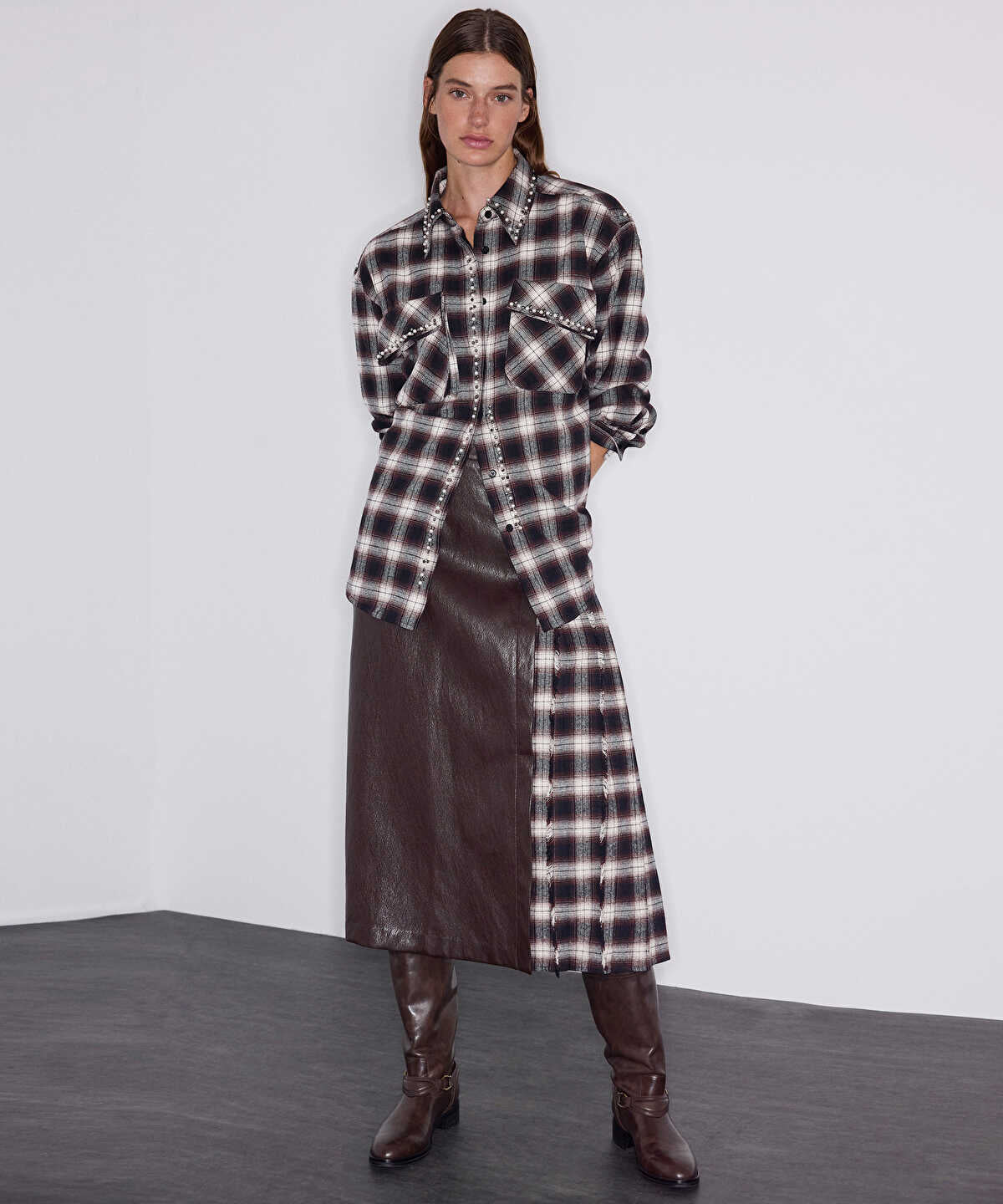 Plaid Shirt with Mixed Embellishments