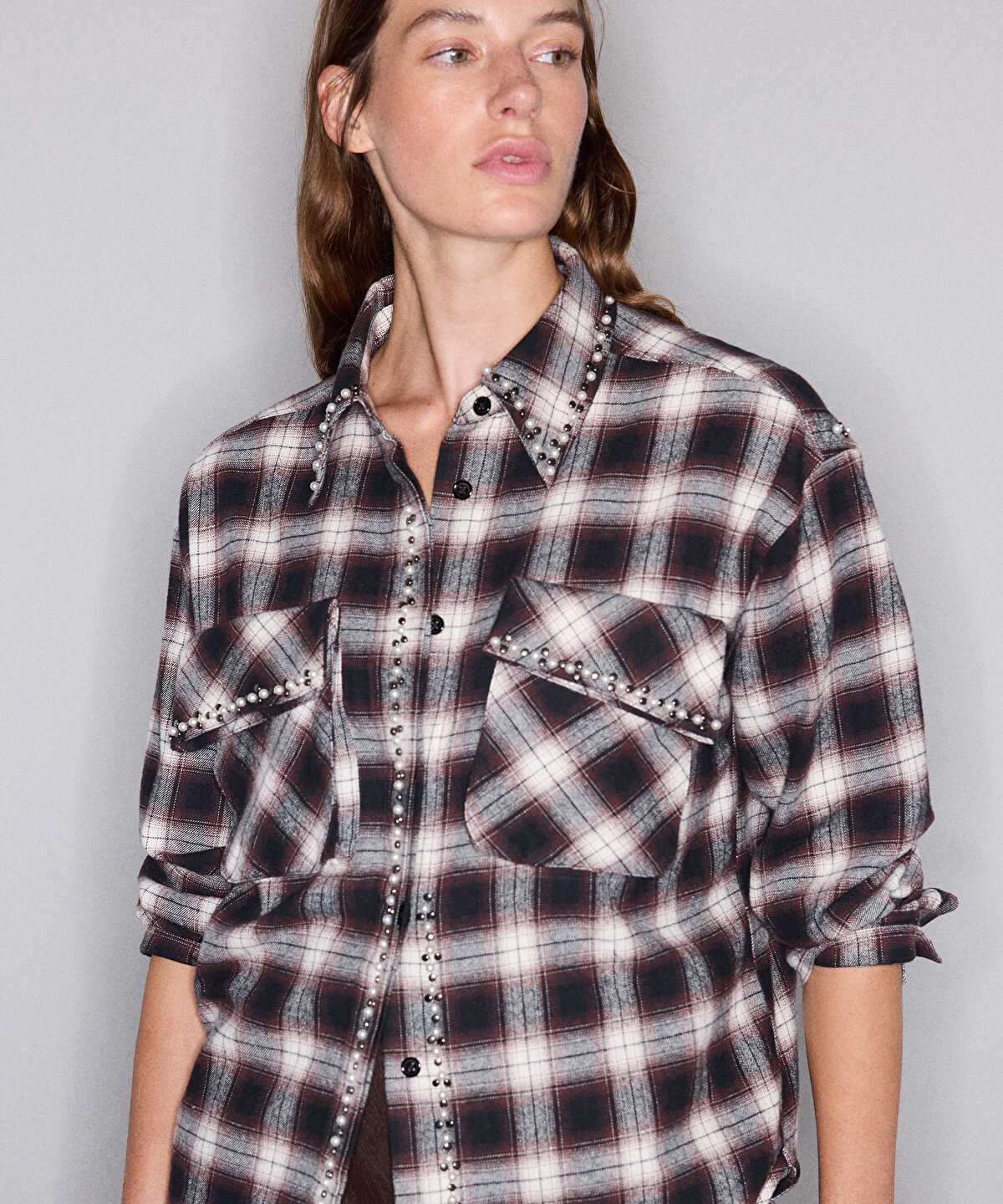 Plaid Shirt with Mixed Embellishments