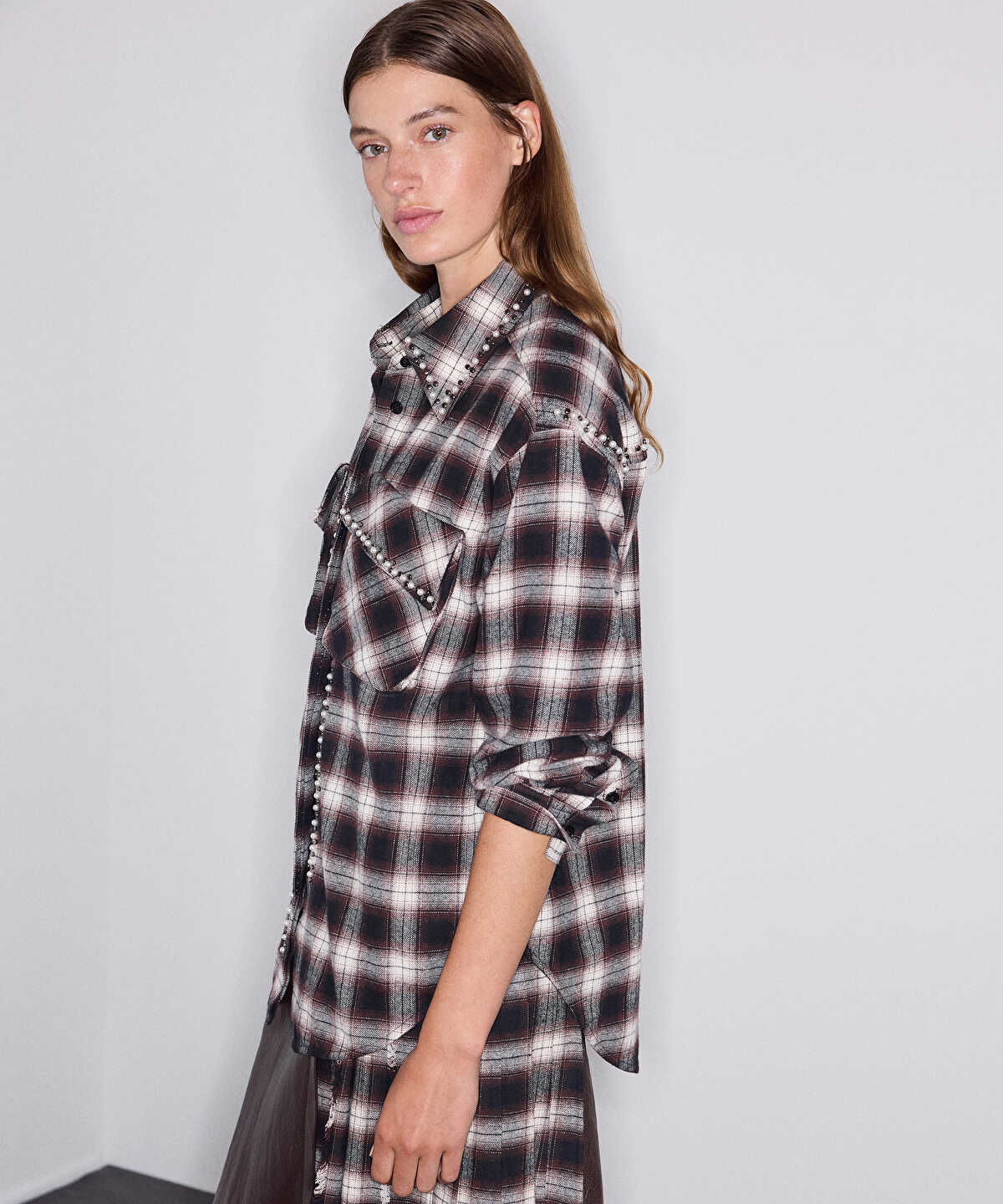 Plaid Shirt with Mixed Embellishments