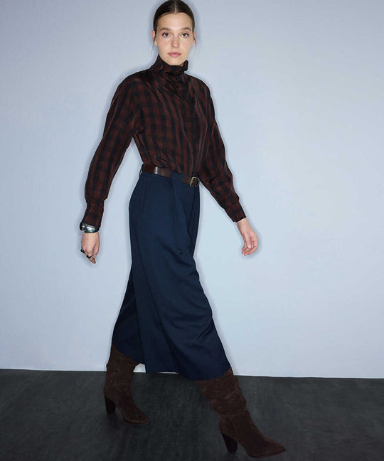 High-Neck Plaid Shirt