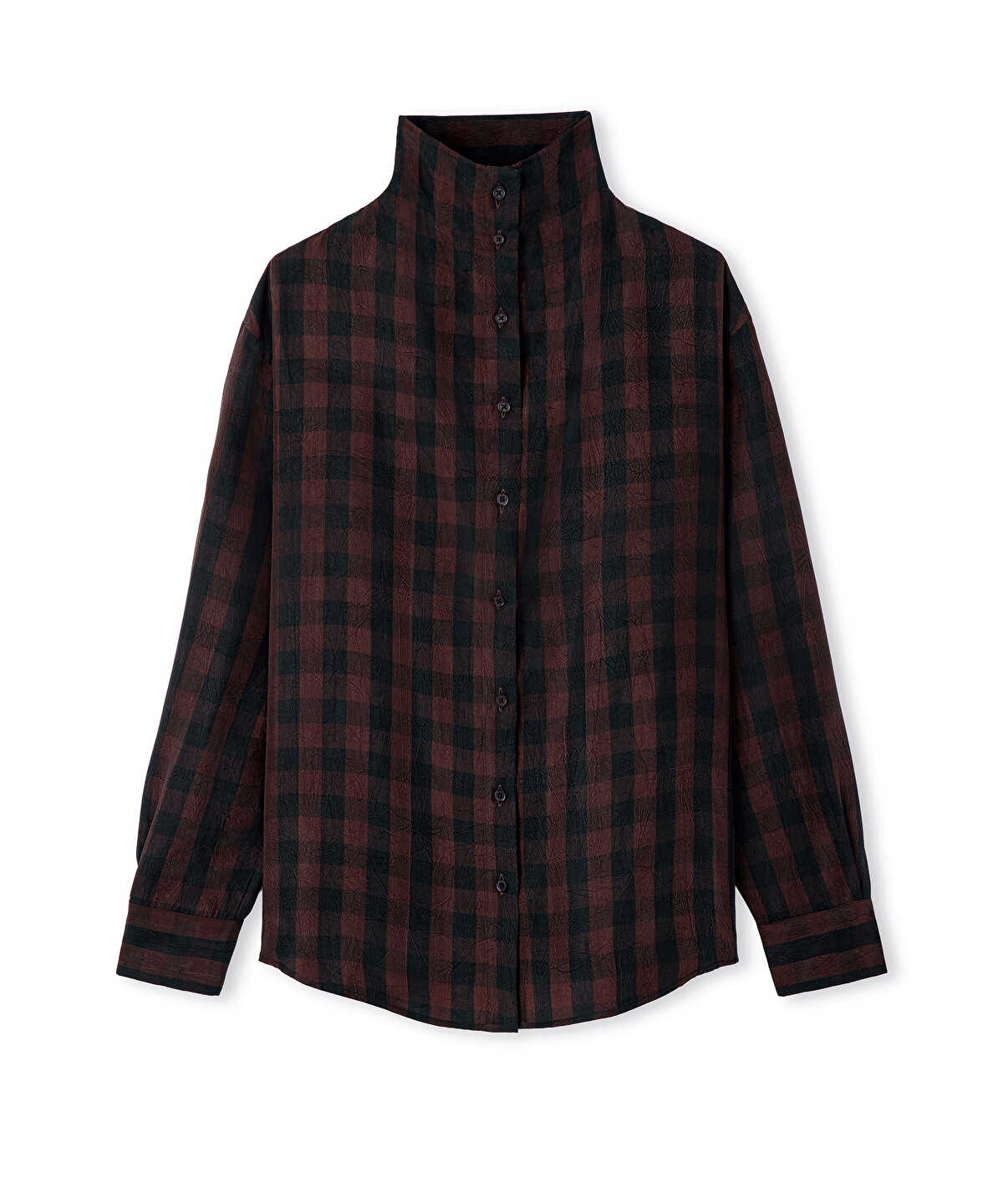 High-Neck Plaid Shirt