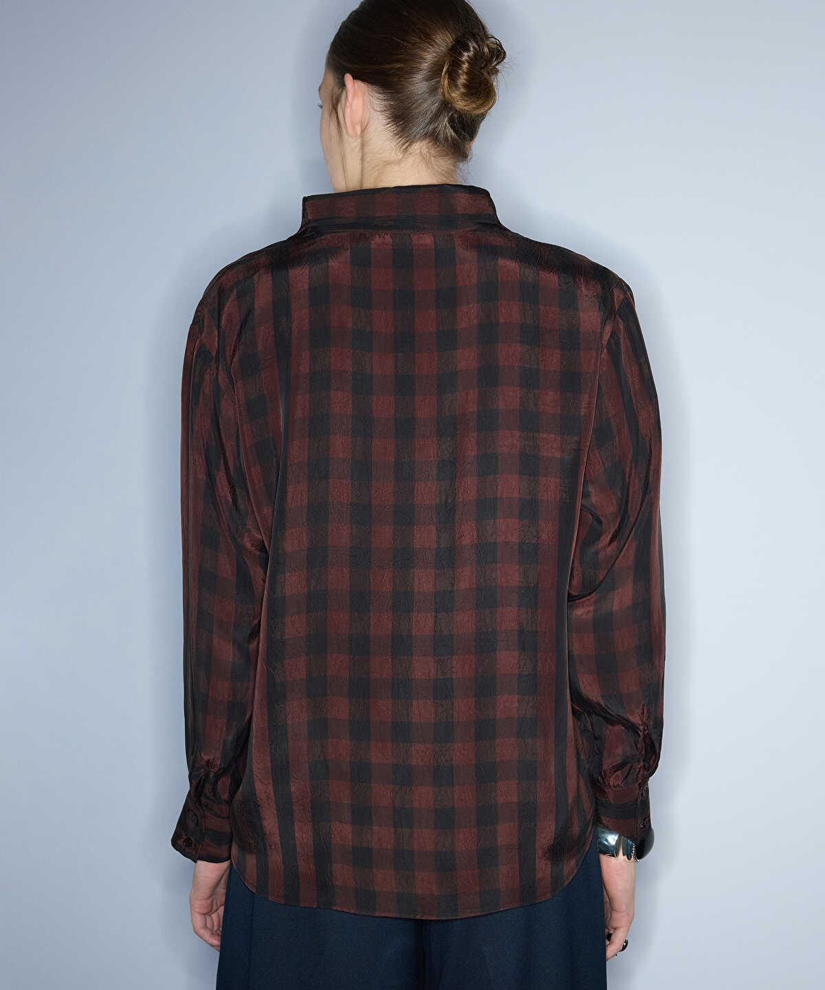 High-Neck Plaid Shirt