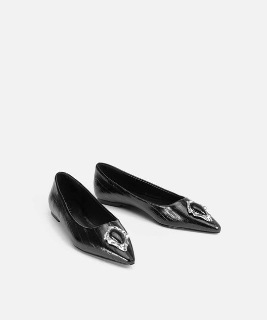 Embellished Leather-Effect Flats