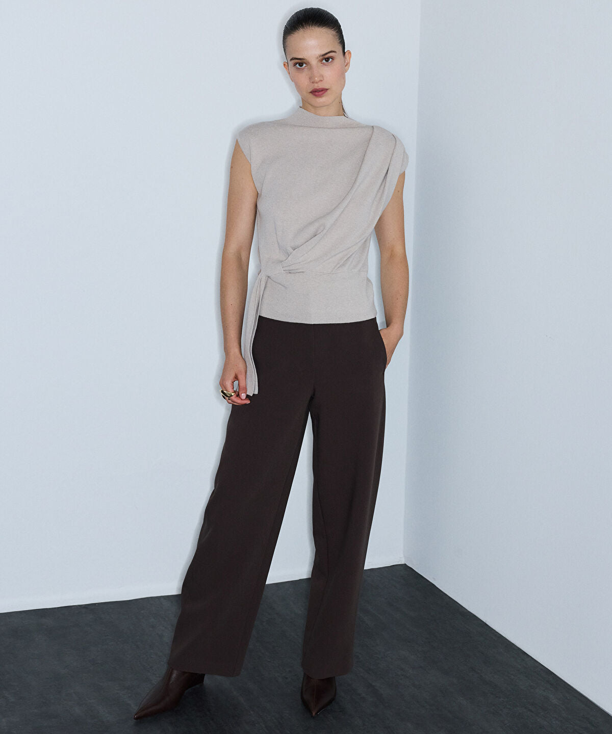 Asymmetric Tie-Waist Knit Vest