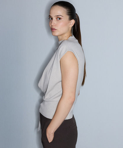 Asymmetric Tie-Waist Knit Vest