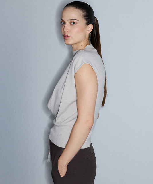 Asymmetric Tie-Waist Knit Vest