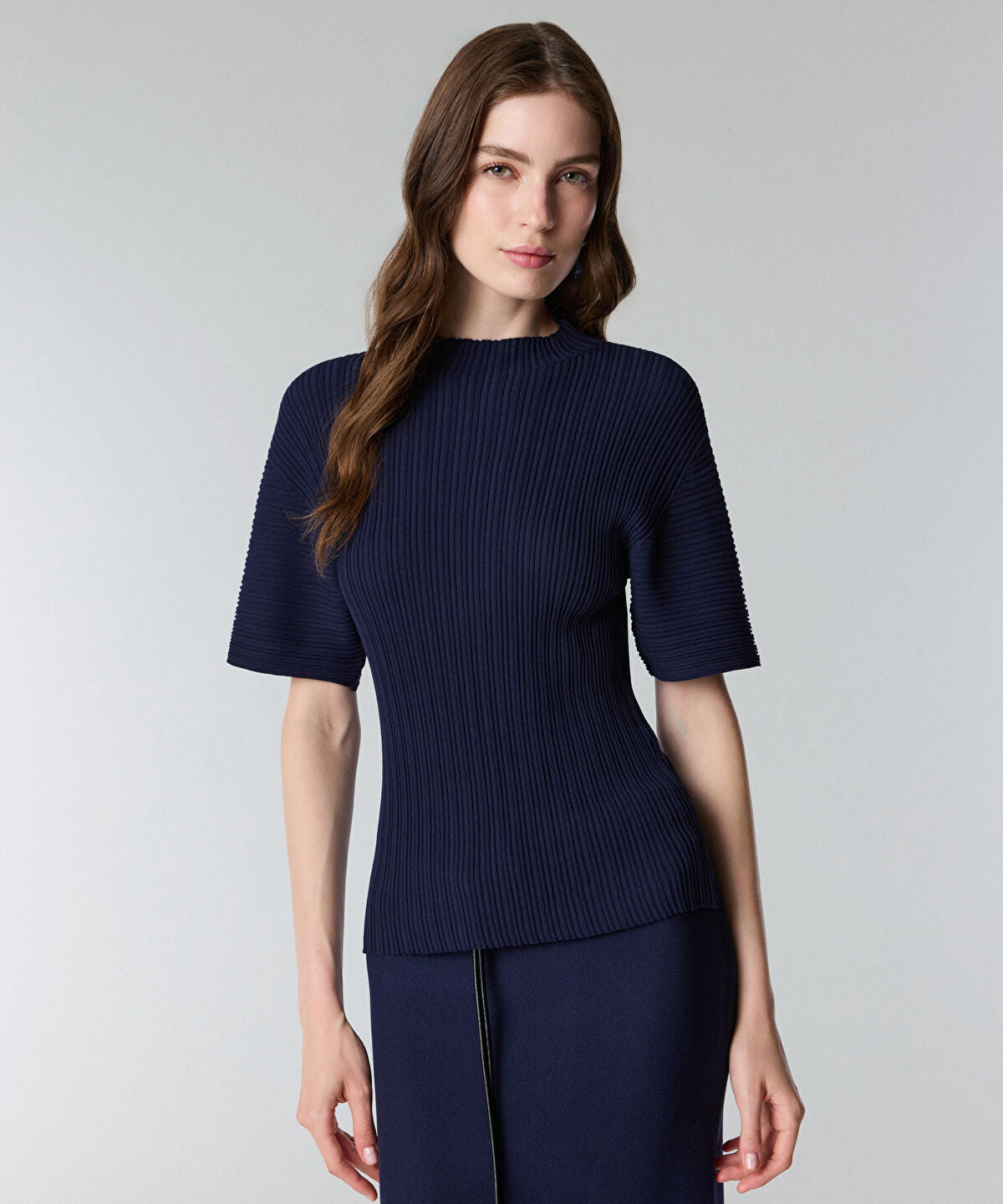 Zoomed Textured Boat-Neck Knit Top