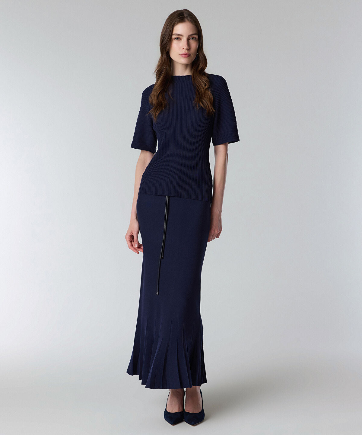 Textured Boat-Neck Knit Top