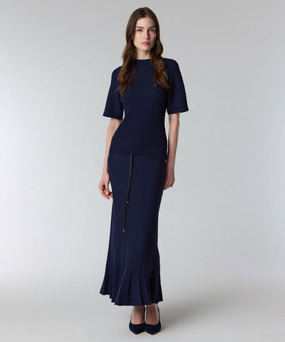 Textured Boat-Neck Knit Top