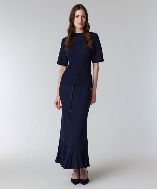 Textured Boat-Neck Knit Top