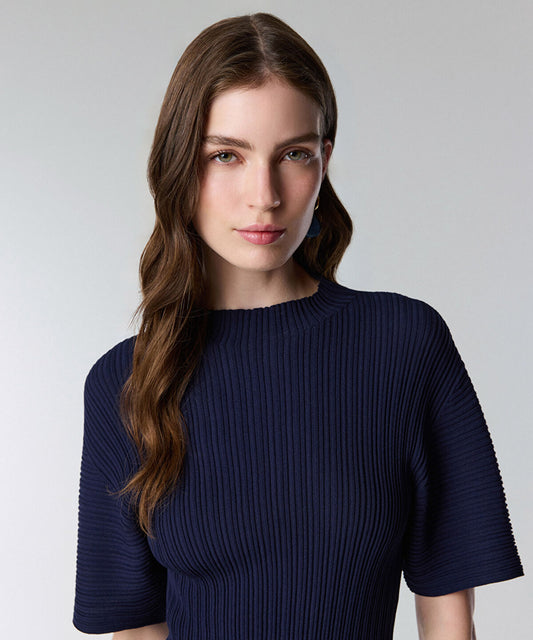 Textured Boat-Neck Knit Top