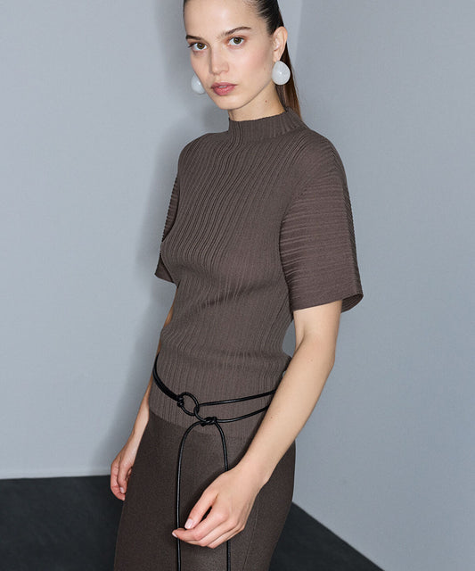 Textured Boat-Neck Knit Top