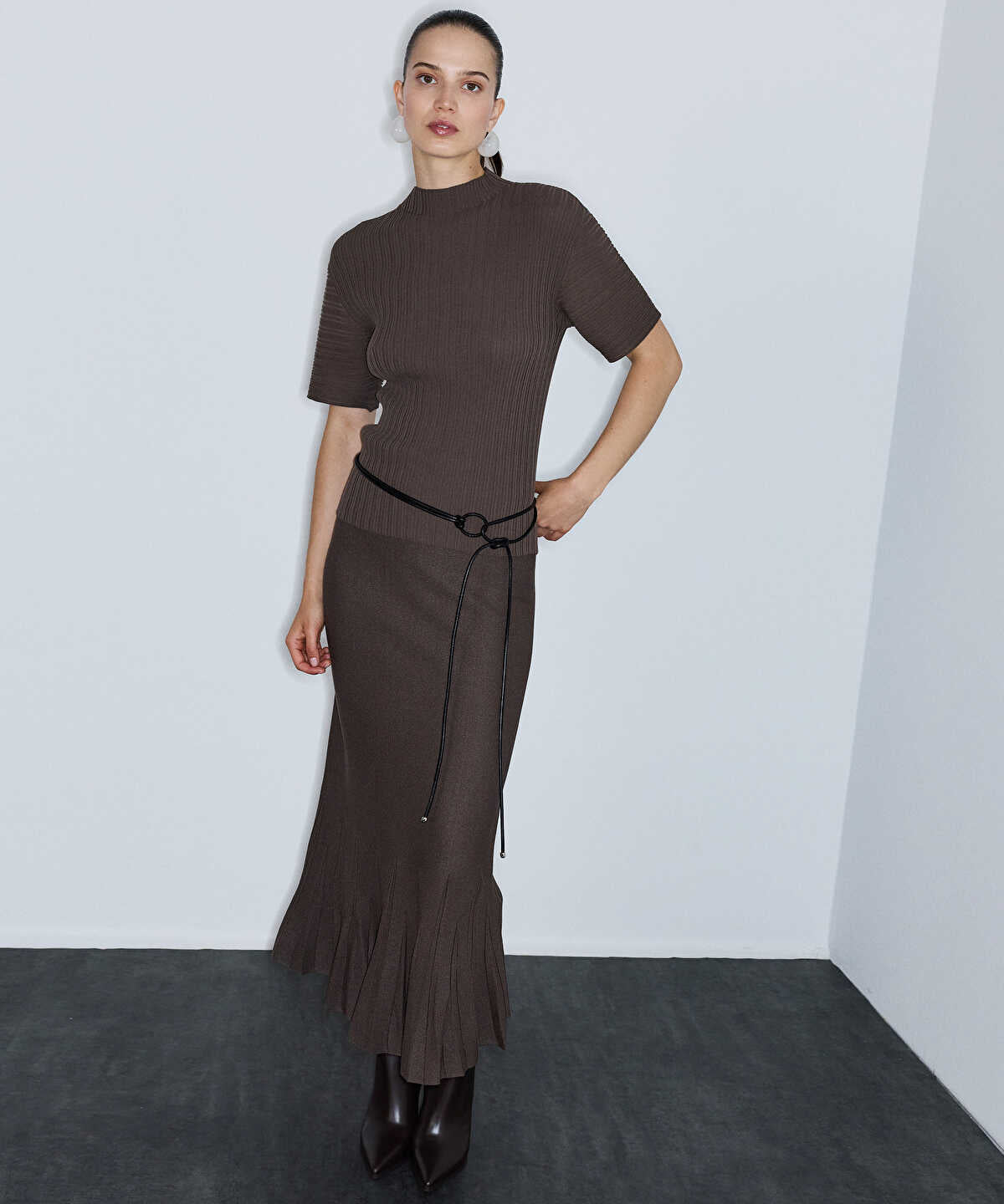 Textured Boat-Neck Knit Top