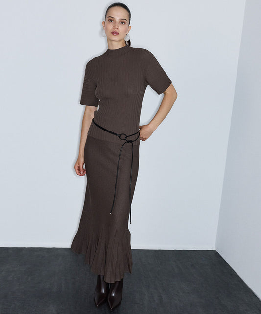 Textured Boat-Neck Knit Top