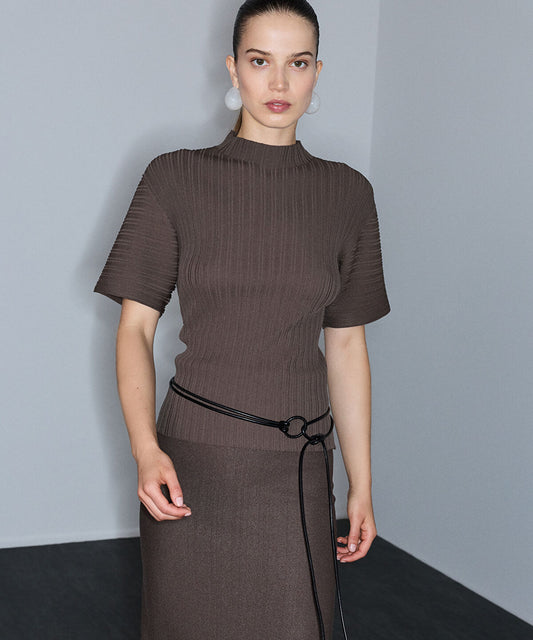 Textured Boat-Neck Knit Top