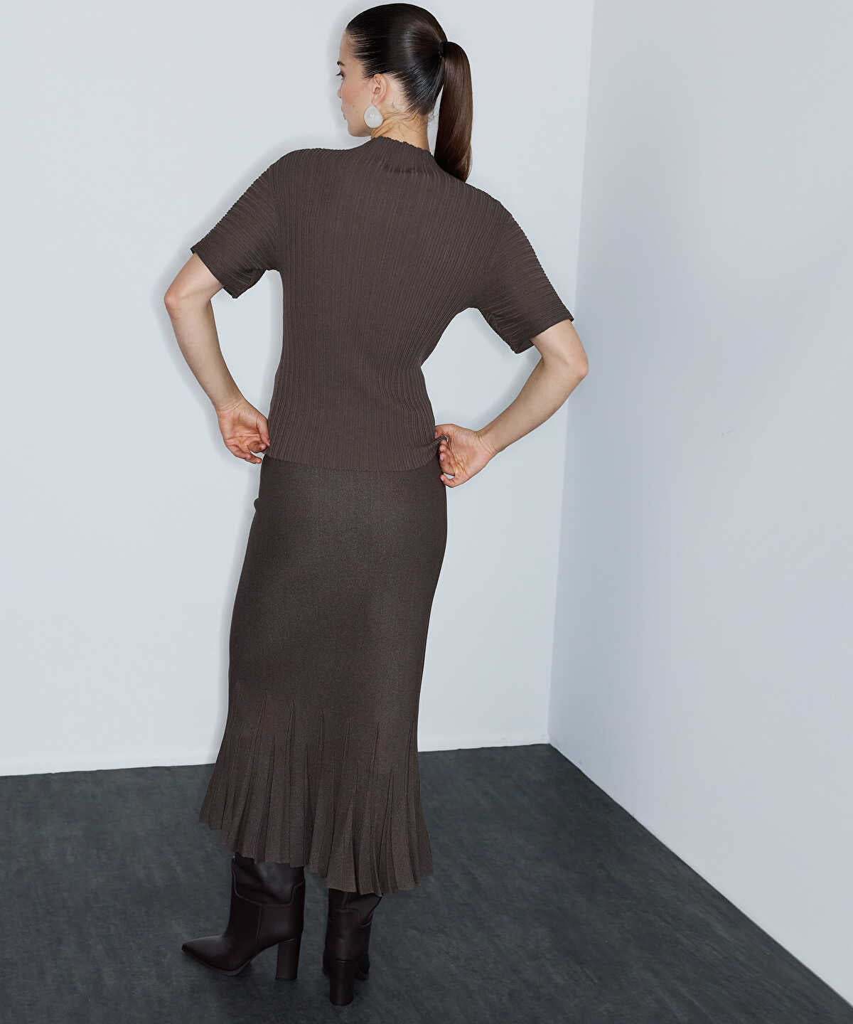 Textured Boat-Neck Knit Top