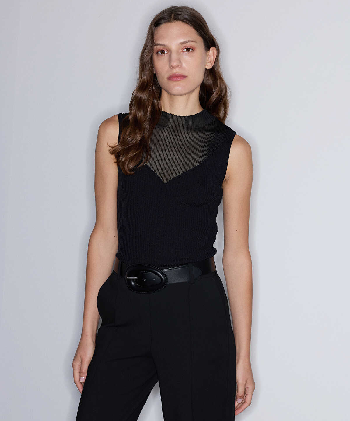 Slim-Fit Knit Top with Contrast Texture