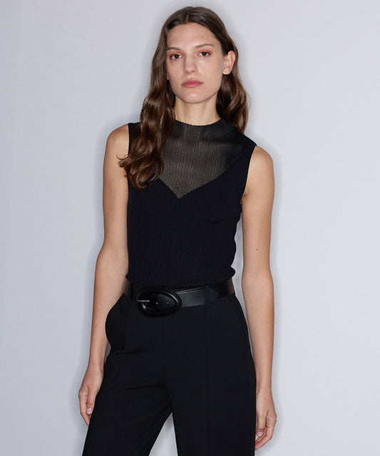 Slim-Fit Knit Top with Contrast Texture
