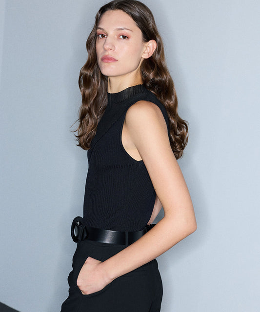 Slim-Fit Knit Top with Contrast Texture