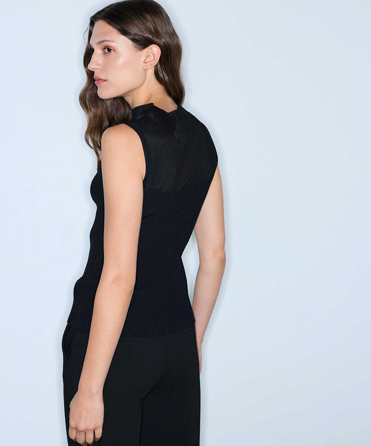 Slim-Fit Knit Top with Contrast Texture