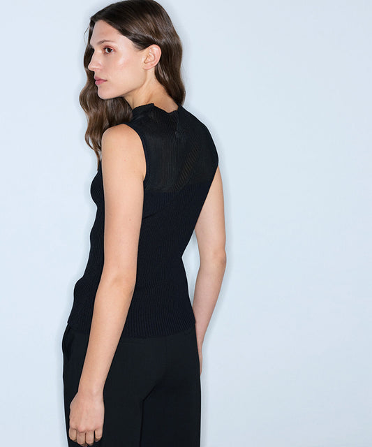 Slim-Fit Knit Top with Contrast Texture
