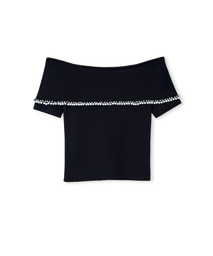Embellished Off-Shoulder Knit Top