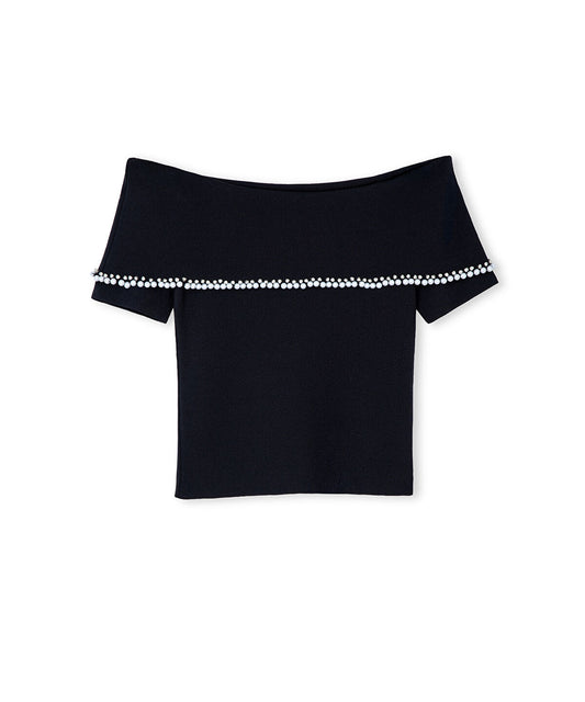 Embellished Off-Shoulder Knit Top