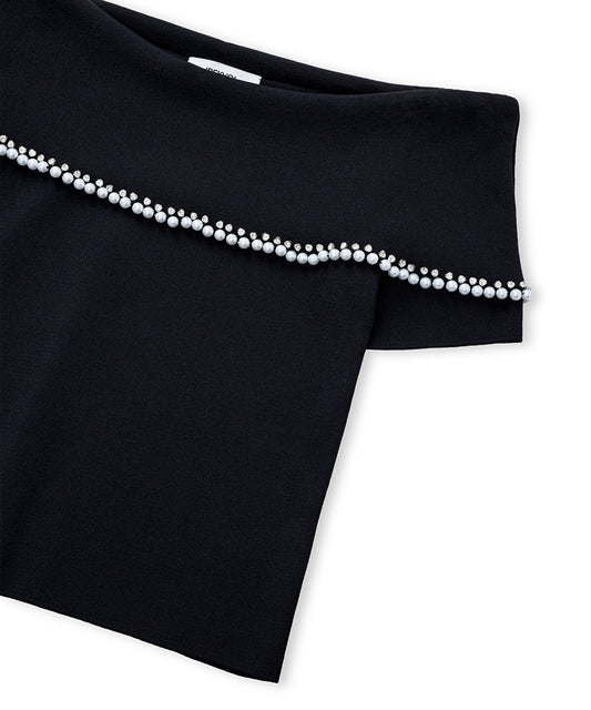 Embellished Off-Shoulder Knit Top