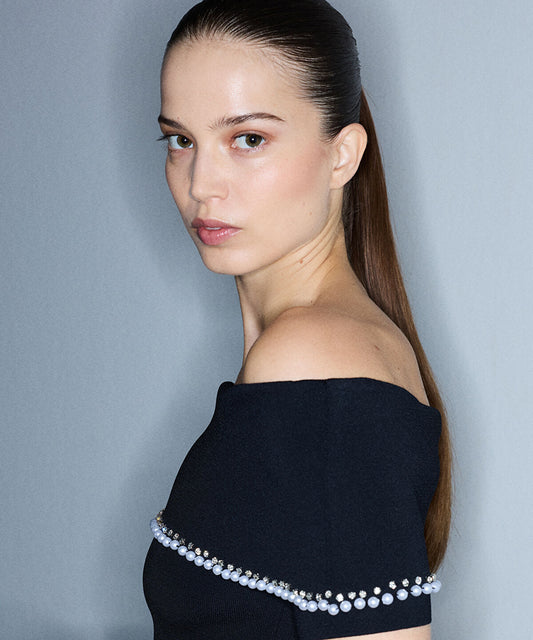 Embellished Off-Shoulder Knit Top