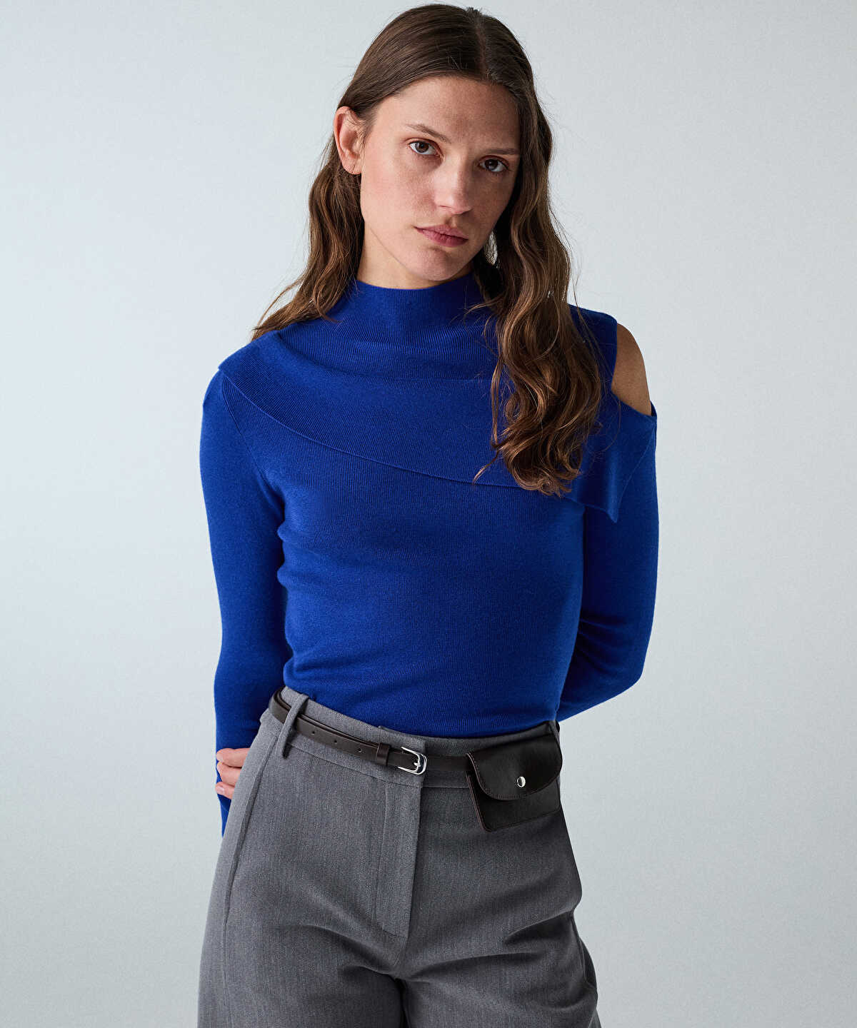Asymmetric High-Neck Knit Top