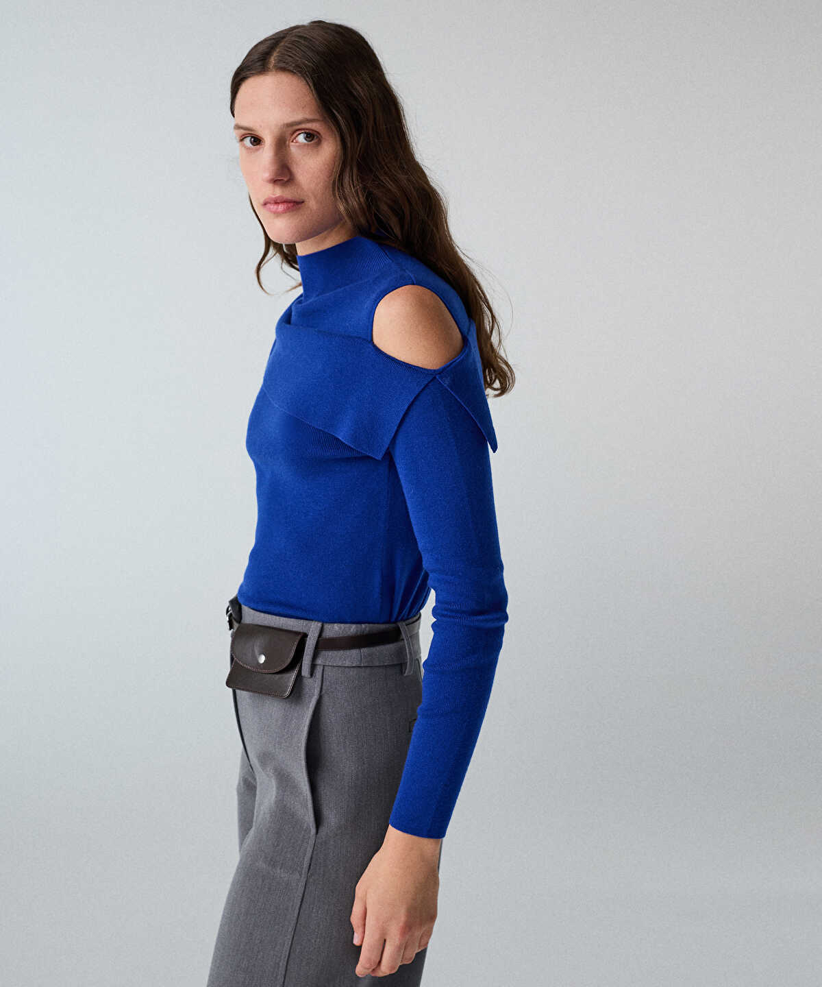 Asymmetric High-Neck Knit Top