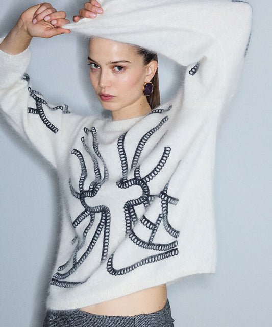 Embroidered Wool-Blend Sweater