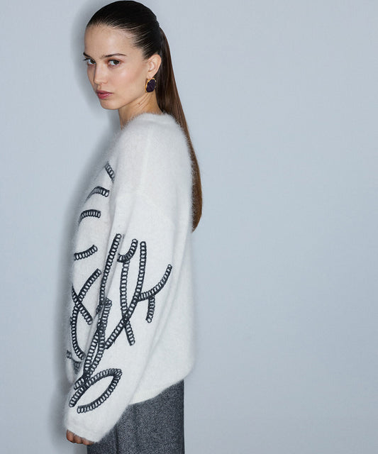 Embroidered Wool-Blend Sweater
