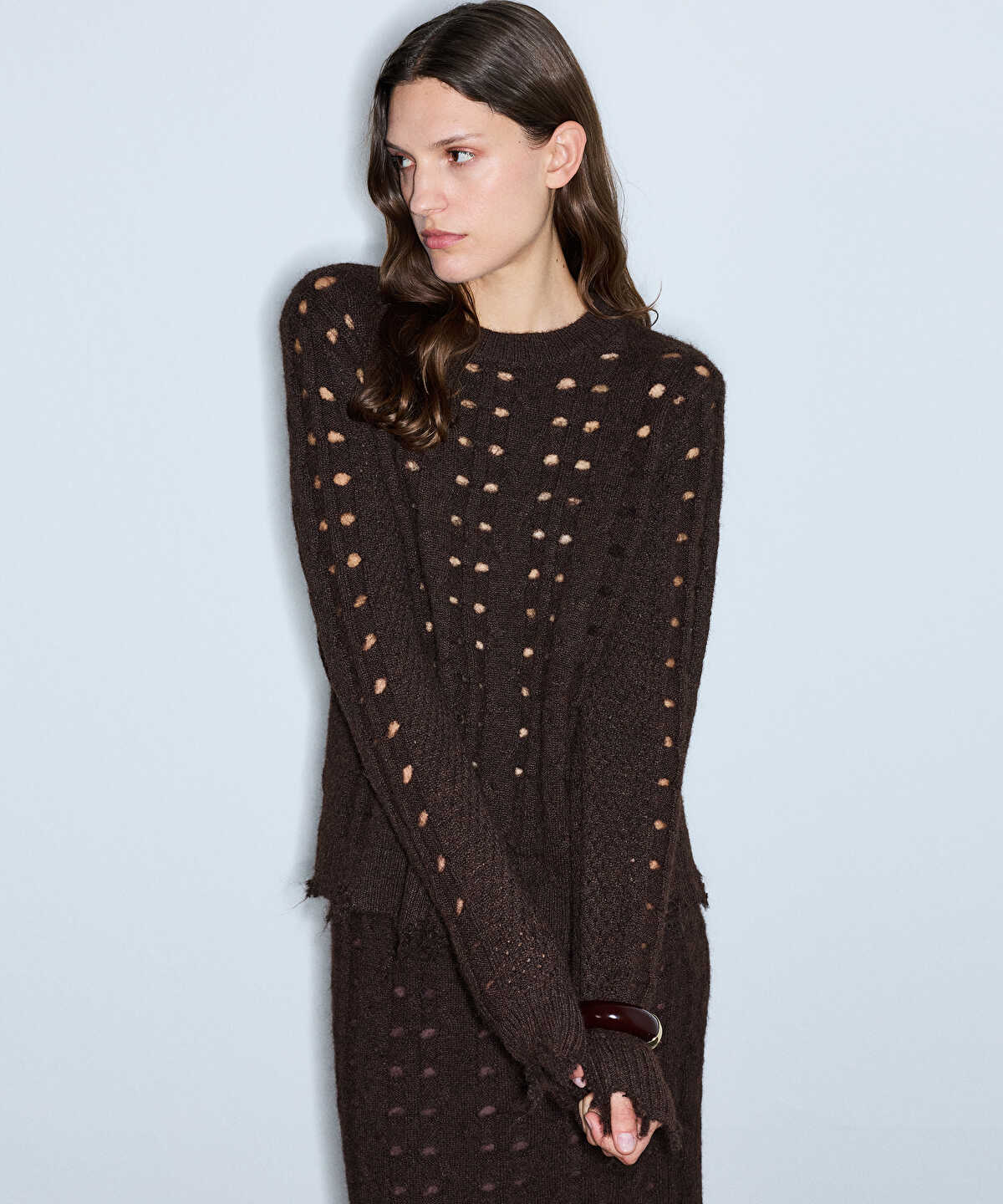Raw Edge Sweater with Detachable Scarf