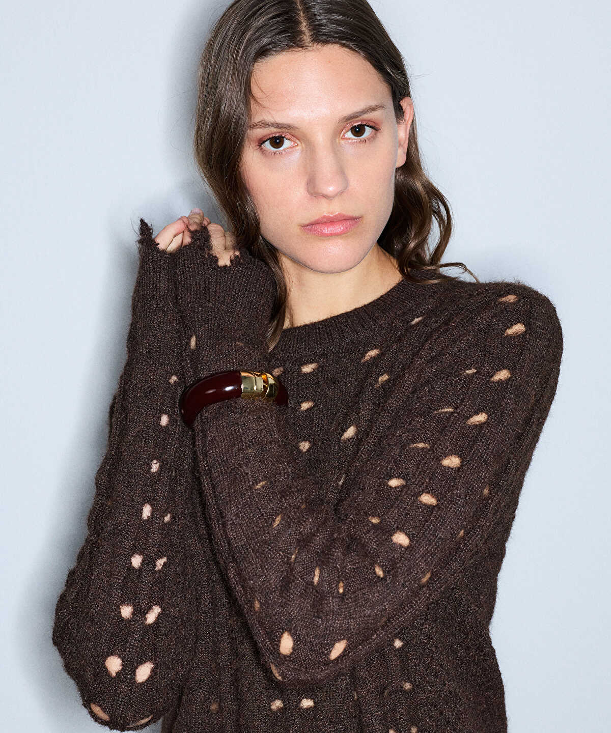 Raw Edge Sweater with Detachable Scarf
