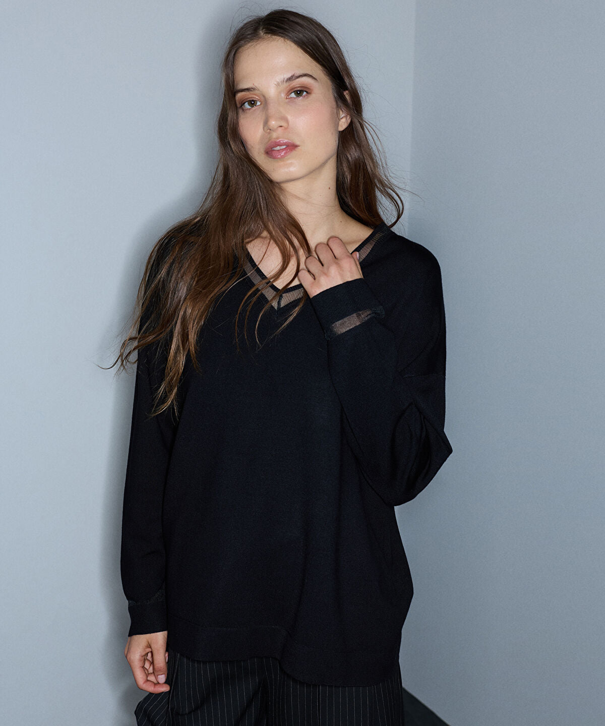 Knit Top with Tulle Trim