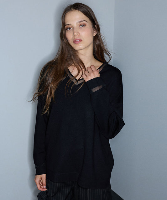 Knit Top with Tulle Trim
