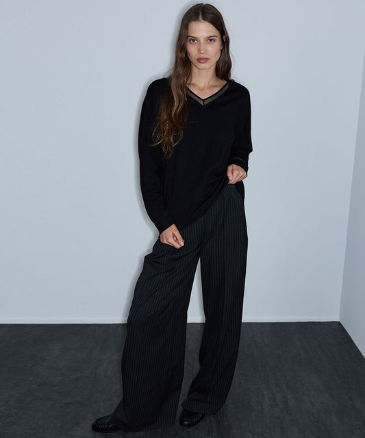 Knit Top with Tulle Trim