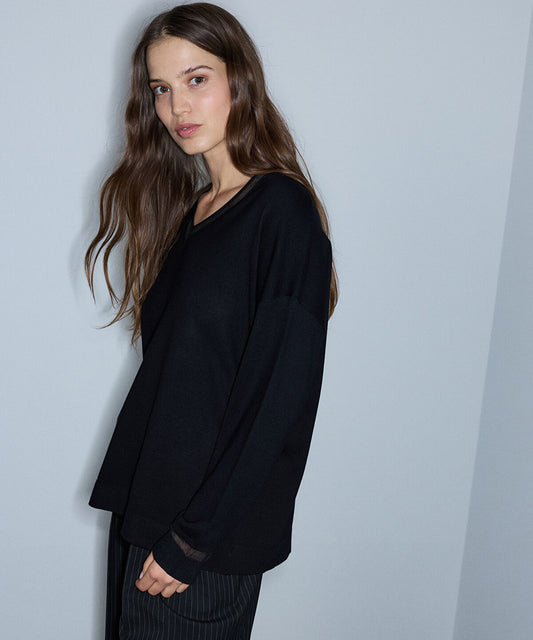 Knit Top with Tulle Trim